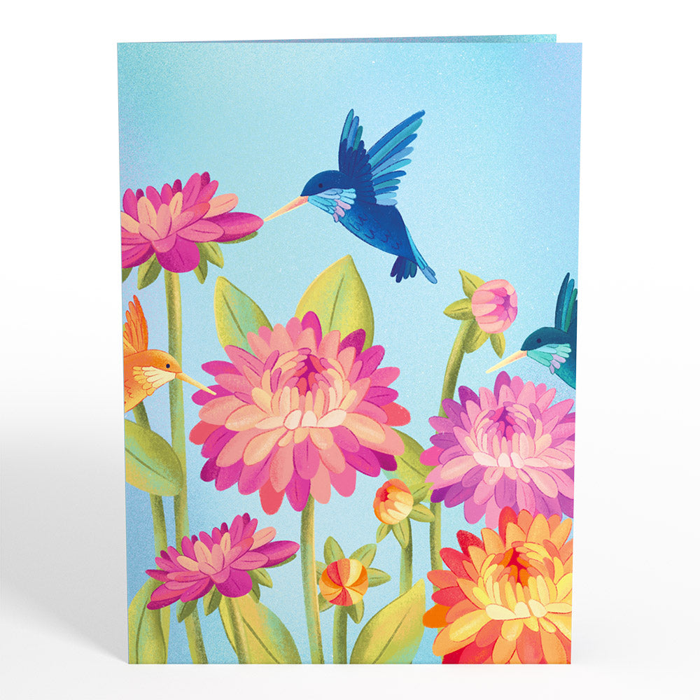 Vibrant Hummingbird Garden Pop-Up Card