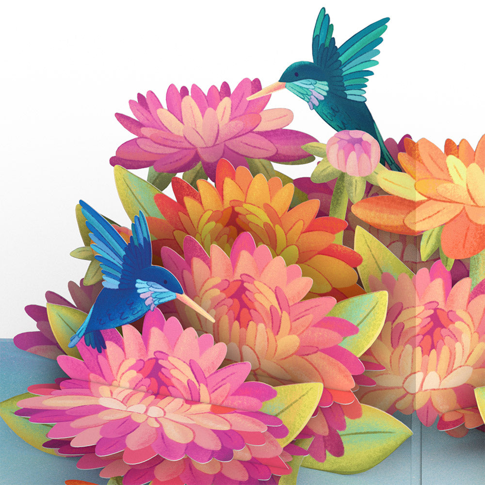 Vibrant Hummingbird Garden Pop-Up Card