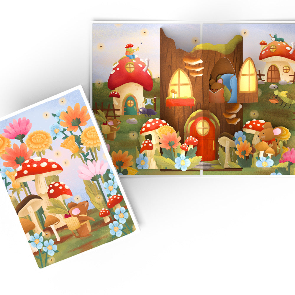 Woodland Critter Village Pop-Up Card