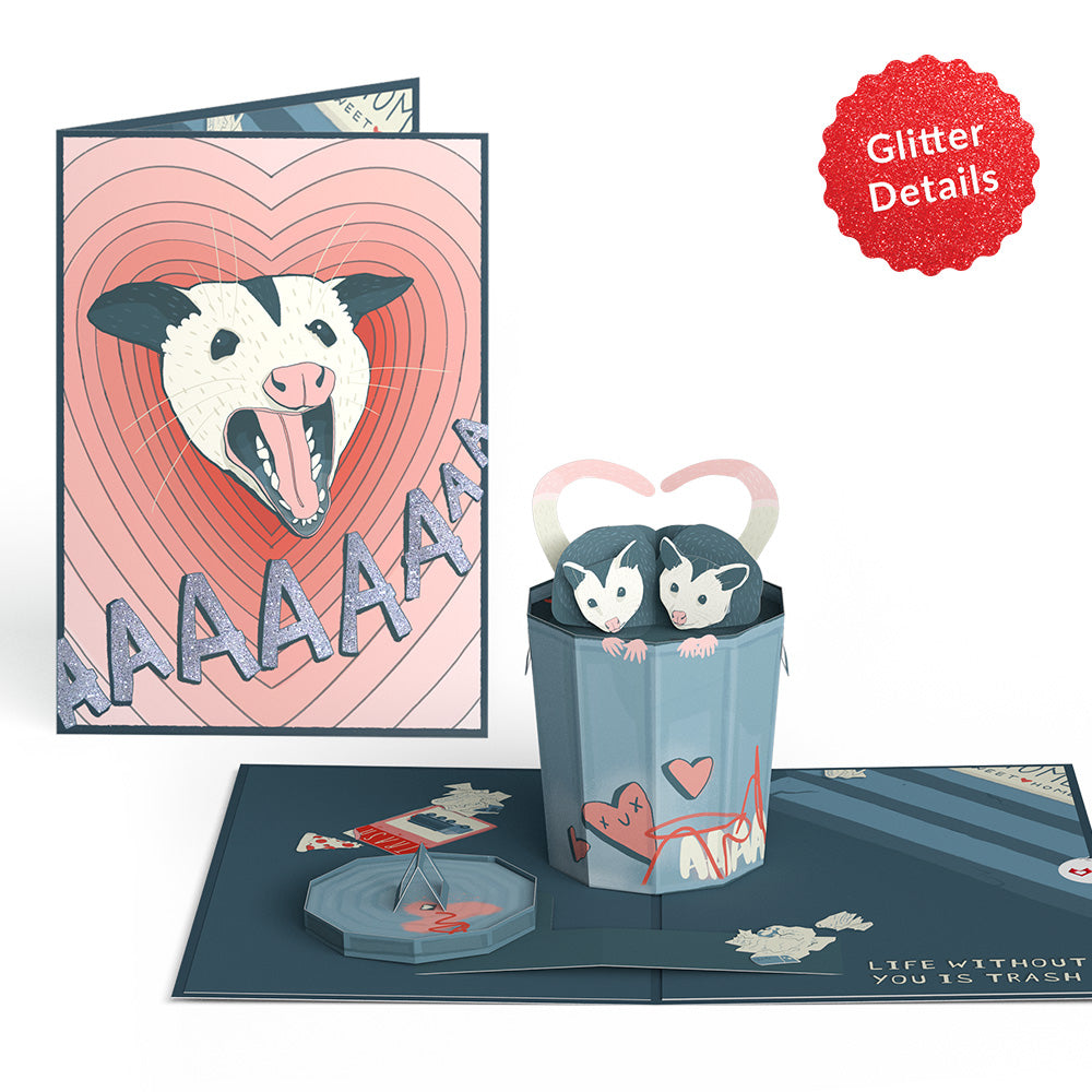 Life Without You Is Trash Possums Pop-Up Card & Glitter Bouquet