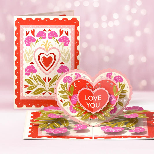 Vintage Floral Love You Heart Pop-Up Card