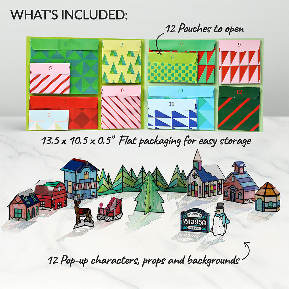 Merry Village Stained Glass 12 Day Holiday Advent Calendar