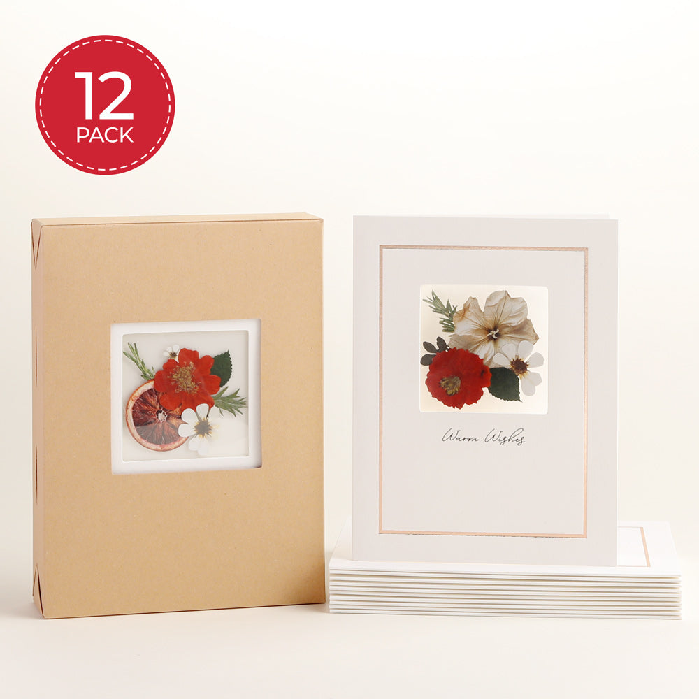 Petal Pressed™ ‘Warm Wishes’  Notecards - Yuletide Crimson (Assorted 12-Pack)