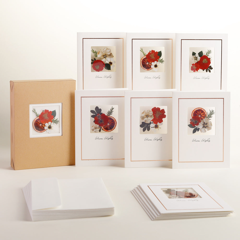Petal Pressed™ ‘Warm Wishes’  Notecards - Yuletide Crimson (Assorted 12-Pack)