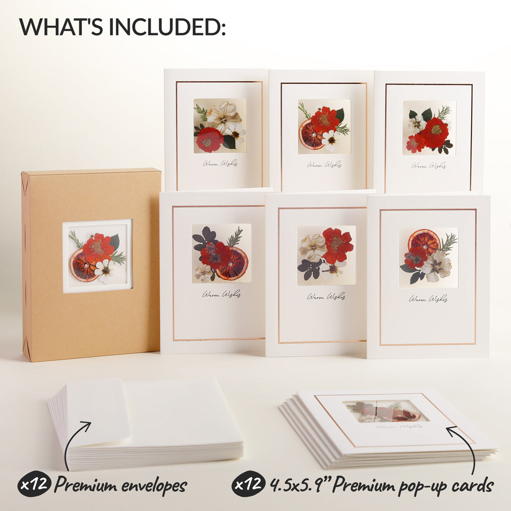 Petal Pressed™ ‘Warm Wishes’  Notecards - Yuletide Crimson (Assorted 12-Pack)