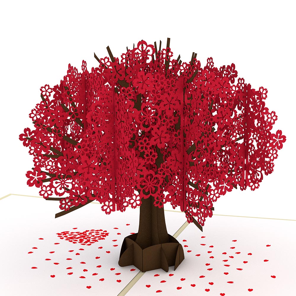 Red Sakura Tree Valentine Pop-Up Card and Sentiment Set for Wife