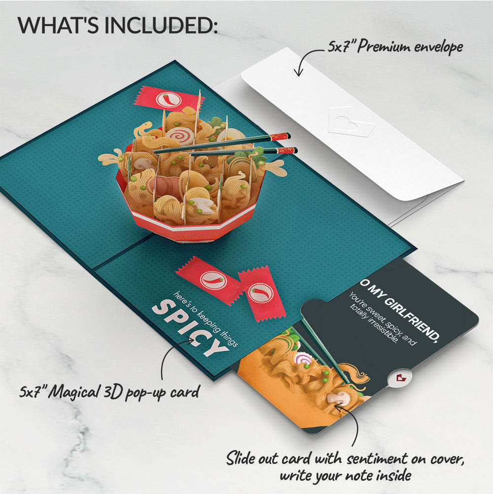 Send Noods Spicy Love Pop-Up Card and Sentiment Set for Girlfriend