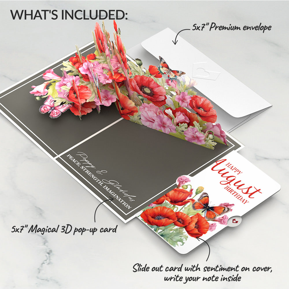Born to Bloom: August Birth Month Flowers Pop-Up Card and Poppy Sentiment Set
