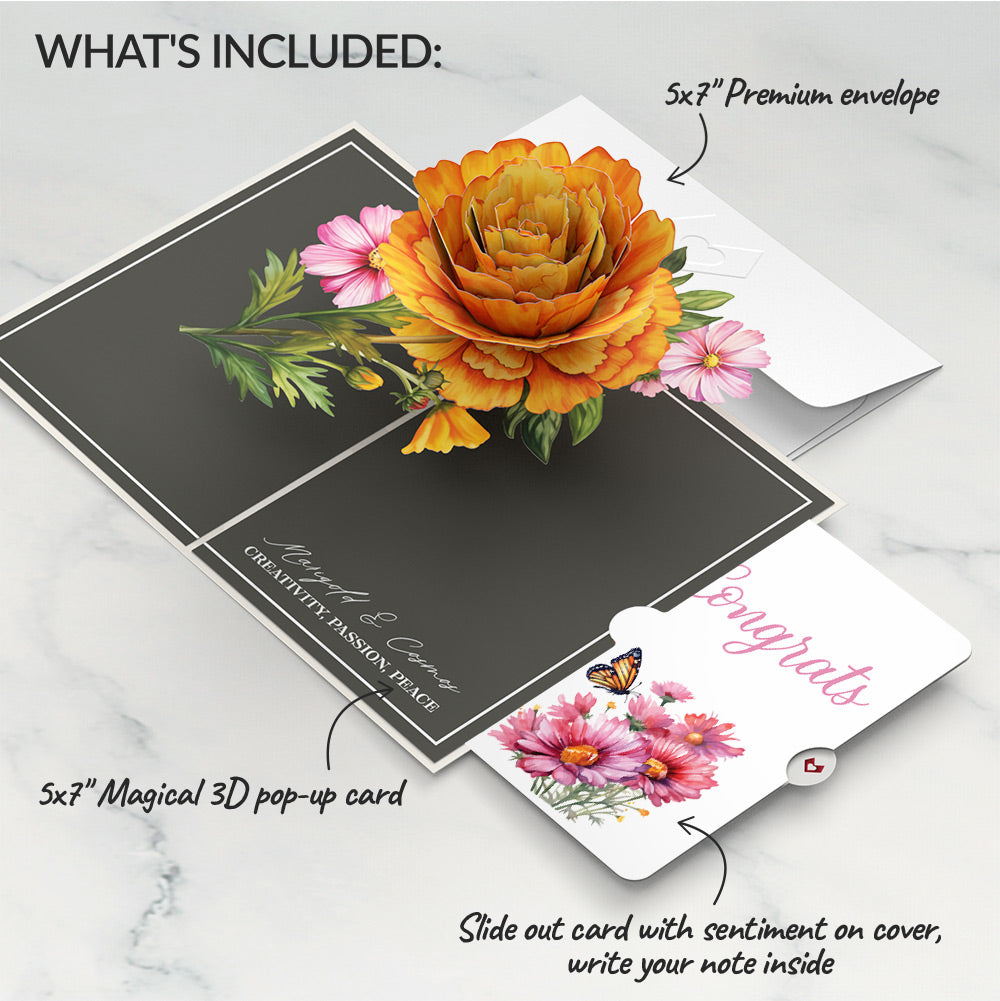 Born to Bloom: October Birth Month Flowers Congratulations Pop-Up Card and Sentiment Set