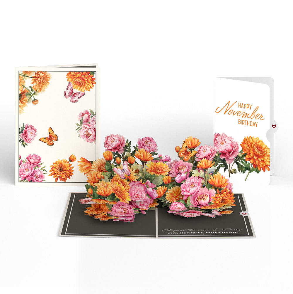 Born to Bloom: November Birth Month Flowers Pop-Up Card and Chrysanthemum & Peony Sentiment Set