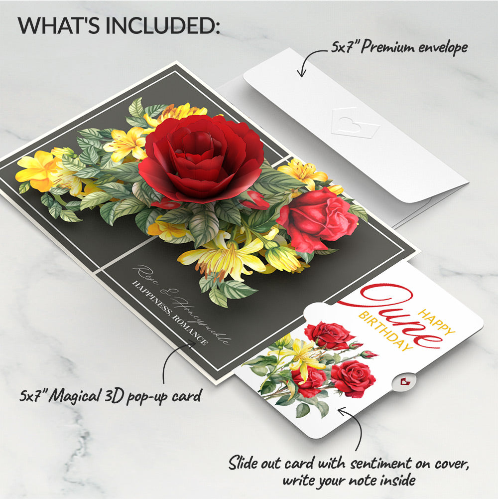 Born to Bloom: June Birth Month Flowers Pop-Up Card and Rose Sentiment Set