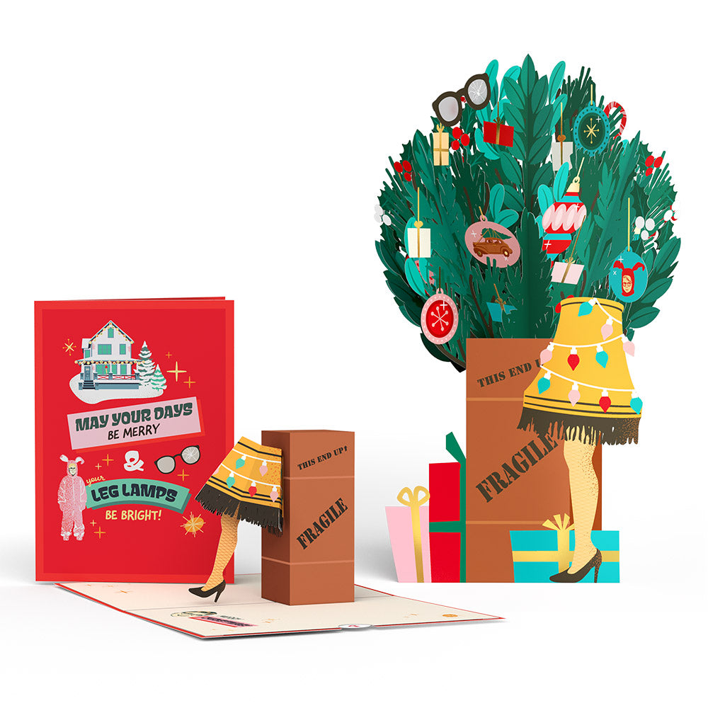 A Christmas Story Holiday Leg Lamp Pop-Up Card & Flower Buds Bouquet Bundle