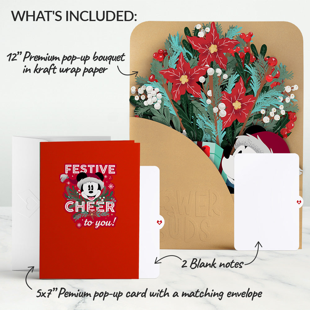 Disney’s Mickey Mouse Festive Cheer Pop-Up Card & Flower Buds Bouquet Bundle