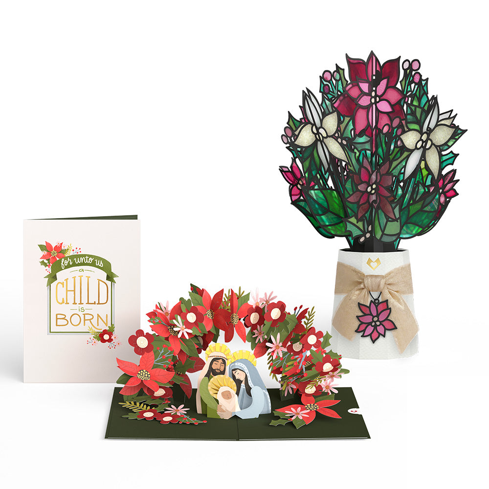 A Child is Born Christmas Pop-Up Card & Suncatcher Bouquet Bundle