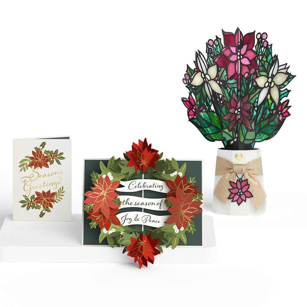 Season's Greetings Poinsettia Pop-Up Card & Suncatcher Bouquet Bundle
