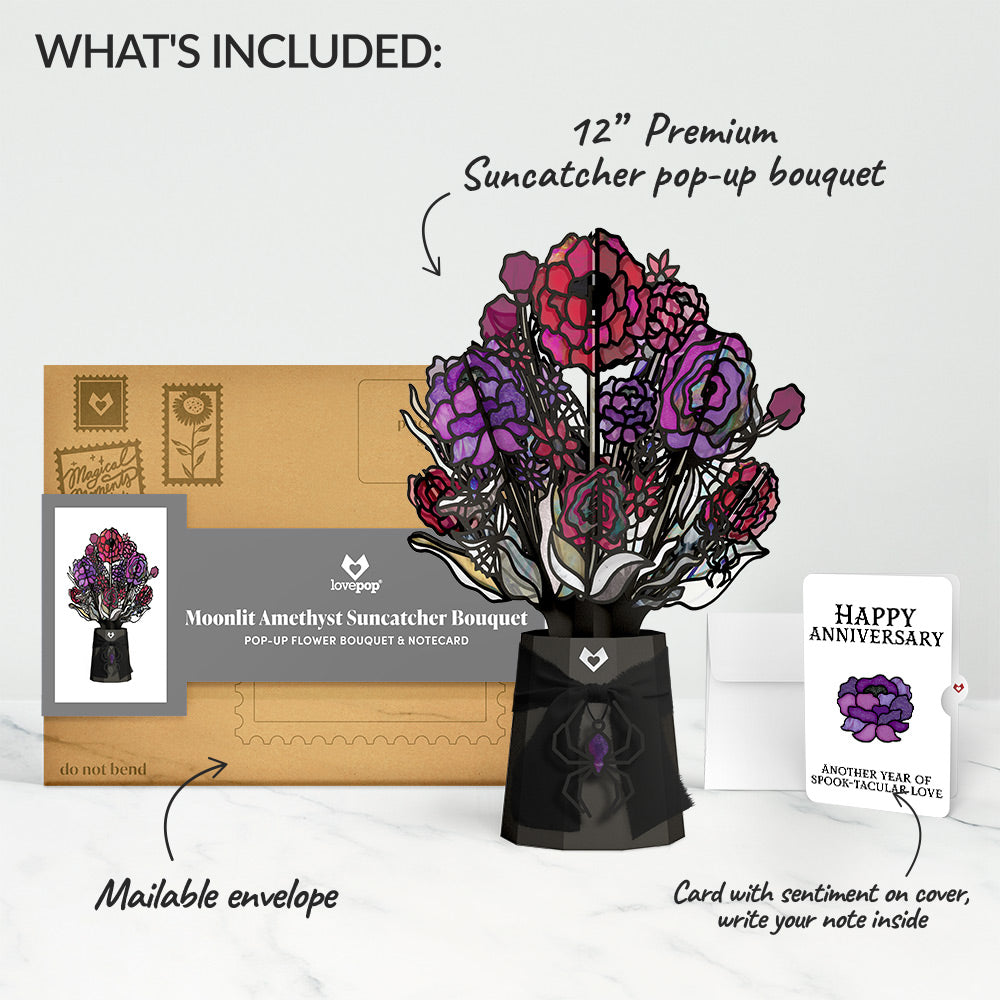 Moonlit Amethyst Anniversary Suncatcher Bouquet and Sentiment Set
