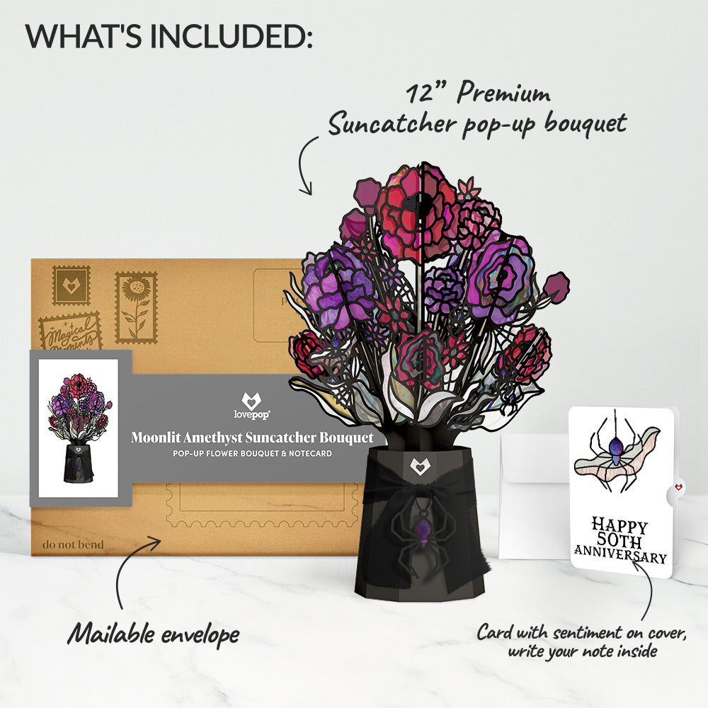 Moonlit Amethyst 50th Anniversary Suncatcher Bouquet and Sentiment Set