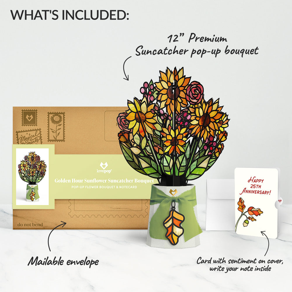 Golden Hour Sunflower 25th Anniversary Suncatcher Bouquet and Sentiment Set