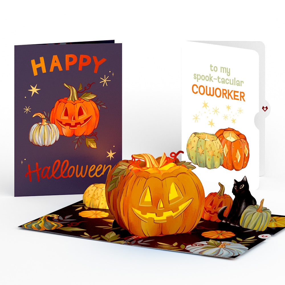 Happy Halloween Pumpkin Light-Up Pop-Up Card and Sentiment Set for Coworker