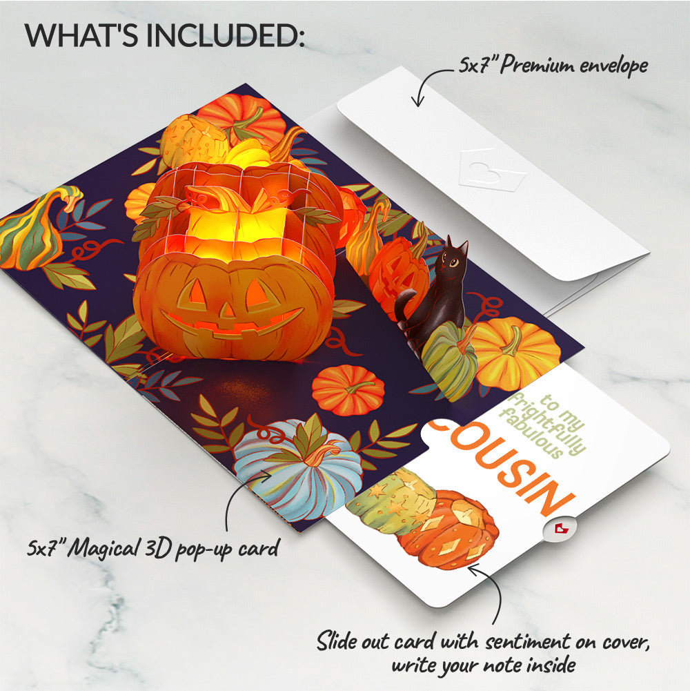 Happy Halloween Pumpkin Light-Up Pop-Up Card and Sentiment Set for Cousin