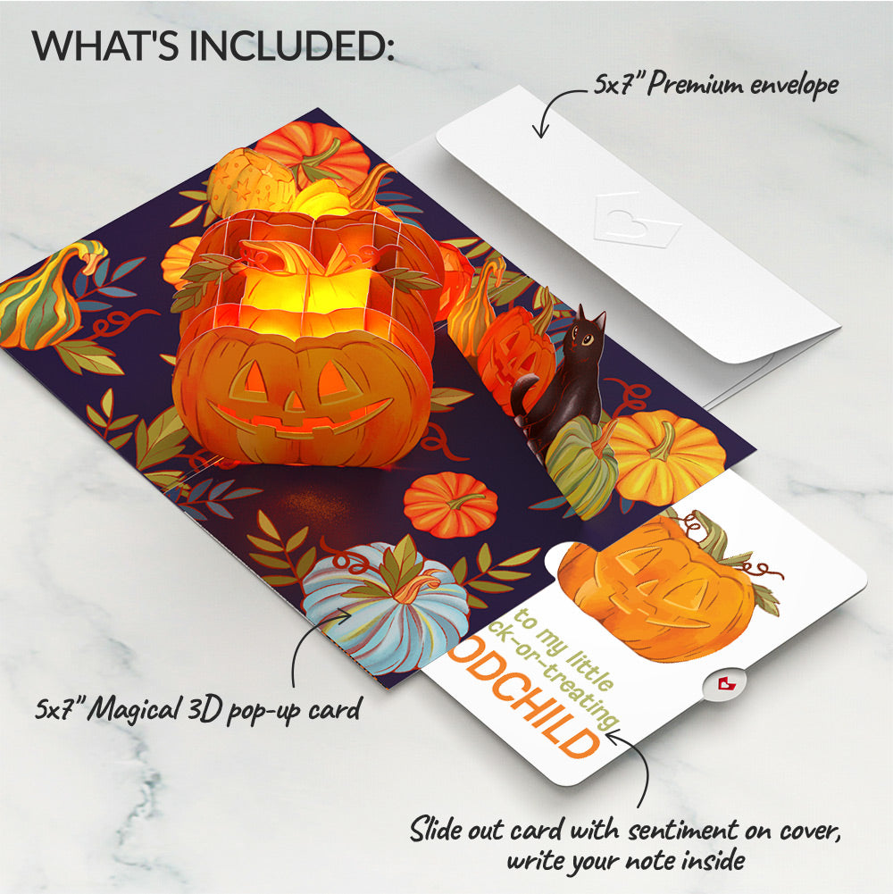 Happy Halloween Pumpkin Light-Up Pop-Up Card and Sentiment Set for Godchild