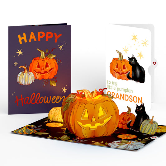 Happy Halloween Pumpkin Light-Up Pop-Up Card and Sentiment Set for Grandson