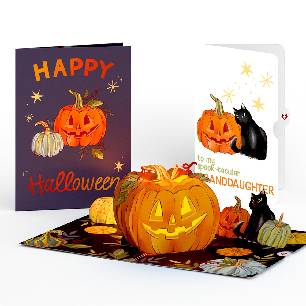 Happy Halloween Pumpkin Light-Up Pop-Up Card and Sentiment Set for Granddaughter