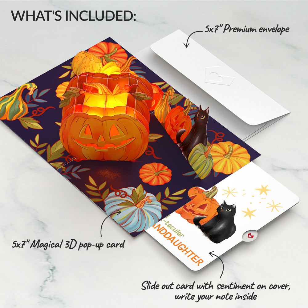 Happy Halloween Pumpkin Light-Up Pop-Up Card and Sentiment Set for Granddaughter
