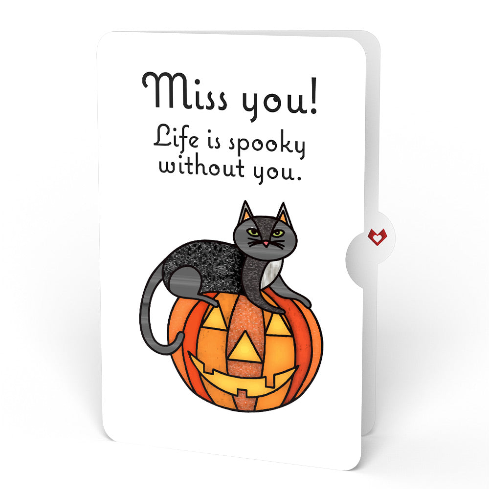 Spooky Vibes Halloween Cat Suncatcher Card and Miss You Sentiment Set