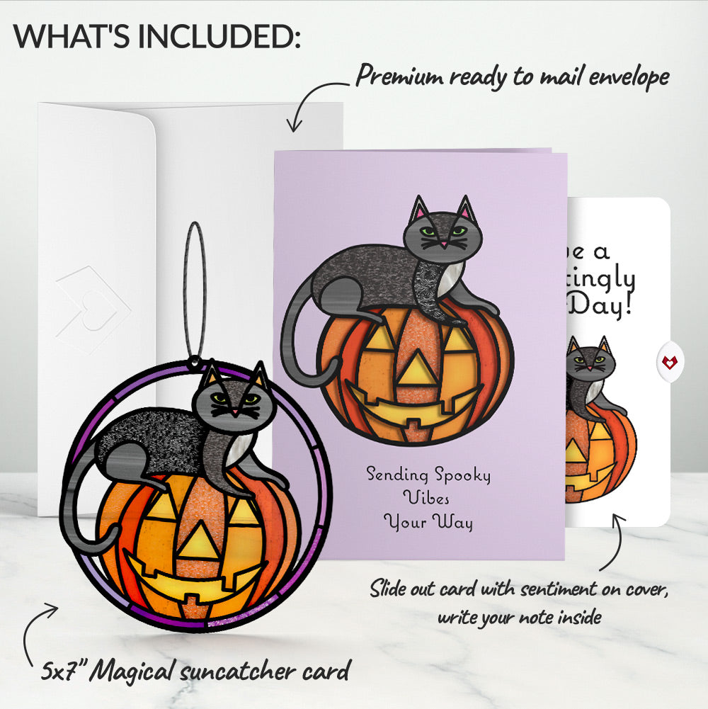 Spooky Vibes Halloween Cat Suncatcher Card and Hauntingly Good Day