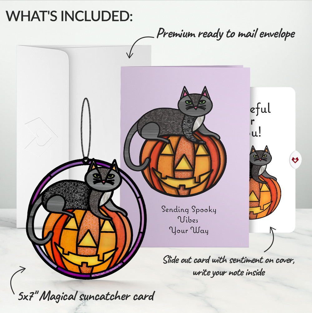 Spooky Vibes Halloween Cat Suncatcher Card and Appreciation Sentiment Set