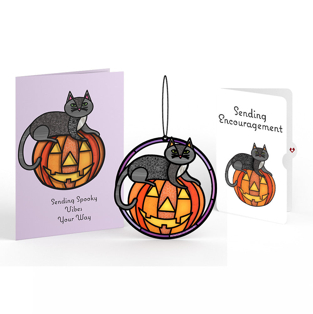 Spooky Vibes Halloween Cat Suncatcher Card and Encouragement Sentiment Set