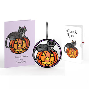 Spooky Vibes Halloween Cat Suncatcher Card and Thank You Sentiment Set greeting card -  Lovepop