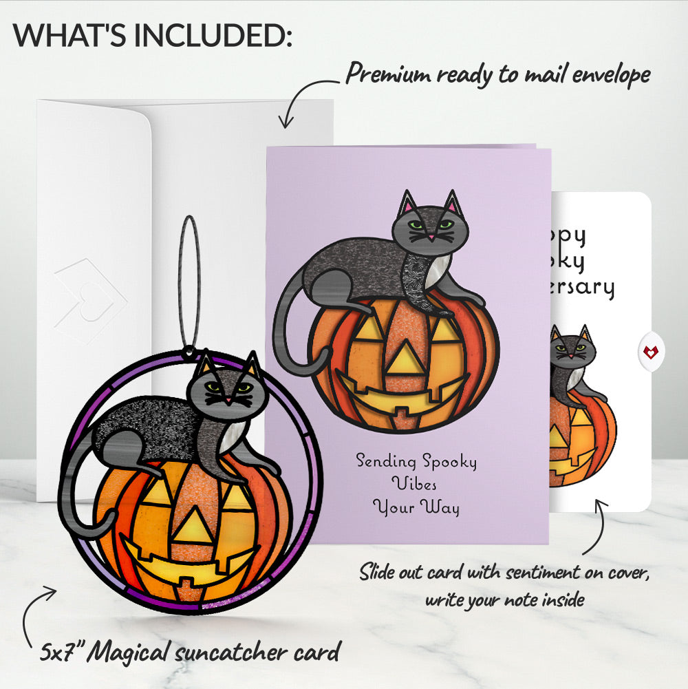 Spooky Vibes Halloween Cat Suncatcher Card and Anniversary Sentiment Set