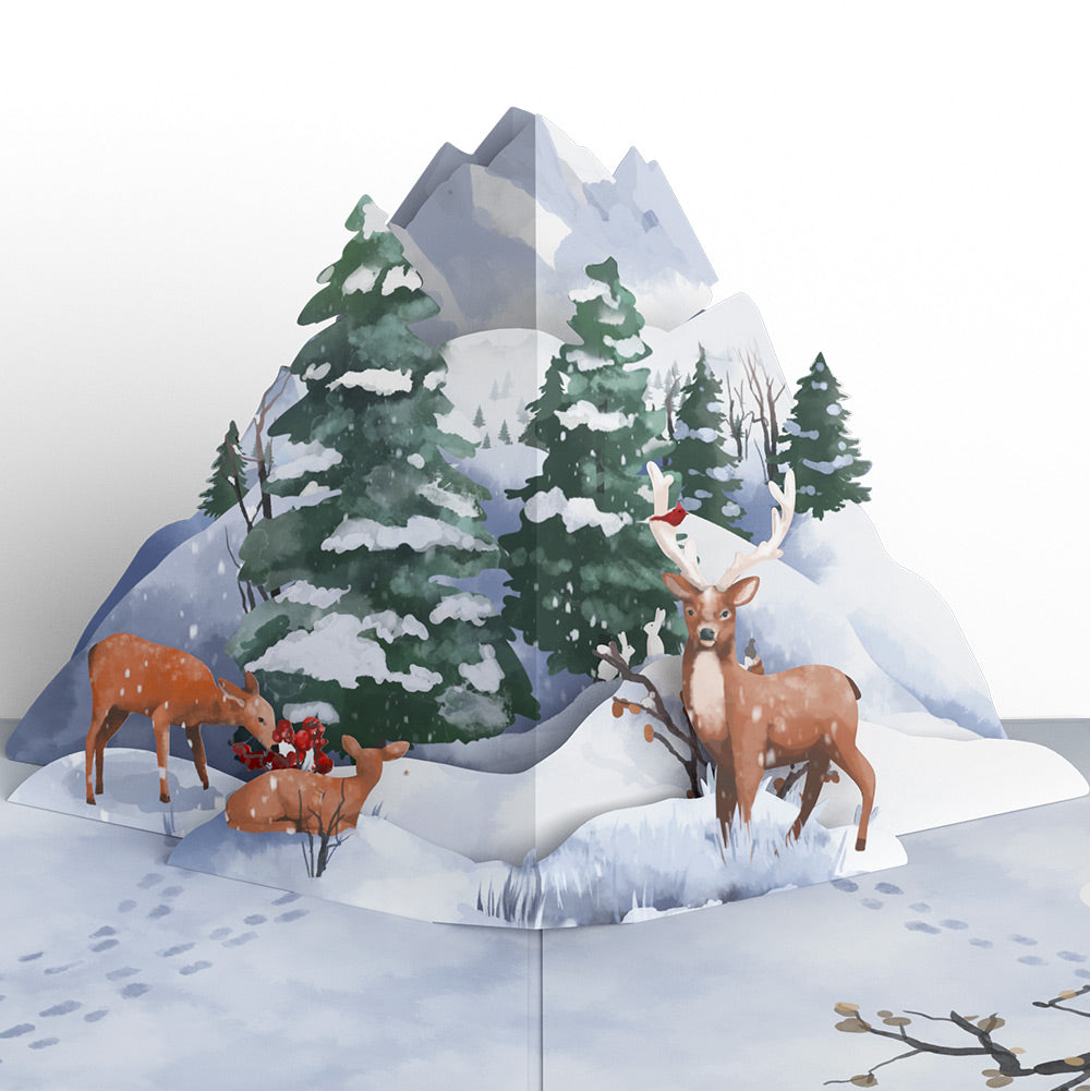 Snowfall's Hush Christmas Pop-Up Card and Warm Woodland Sentiment Set