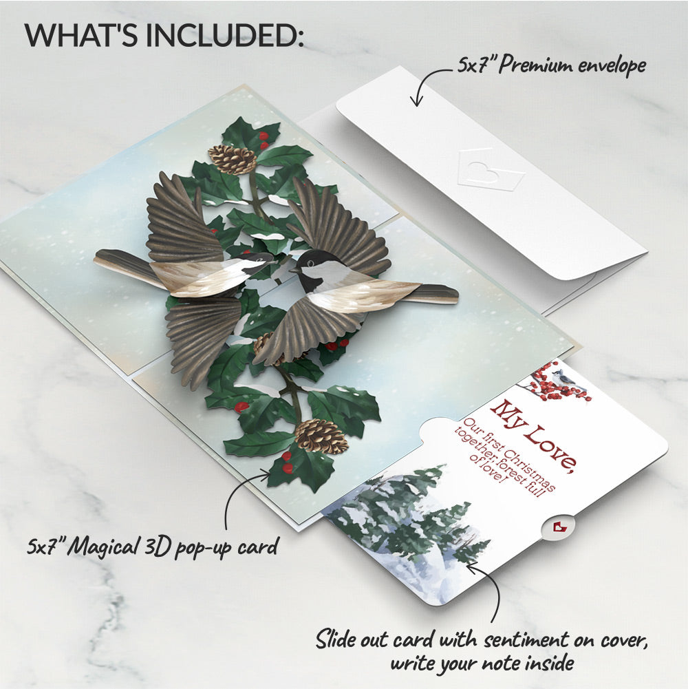 Winter Chickadees First Christmas Pop-Up Card and Sentiment Set for Partner