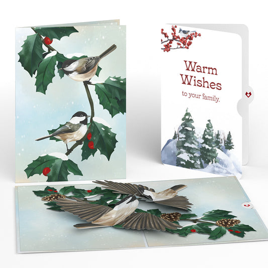 Winter Chickadees Pop-Up Card and Warm Wishes Sentiment Set for Family