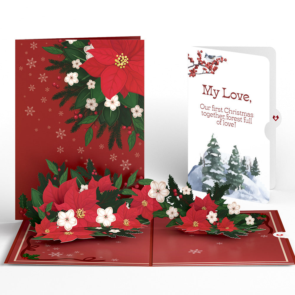 Poinsettia & Pine First Christmas Pop-Up Card and Sentiment Set for Partner