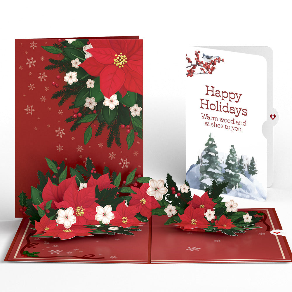 Poinsettia & Pine Christmas Pop-Up Card and Warm Woodland Sentiment Set