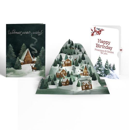 Winter Wishes Mountain Village Birthday Light-Up Pop-Up Card and Sentiment Set