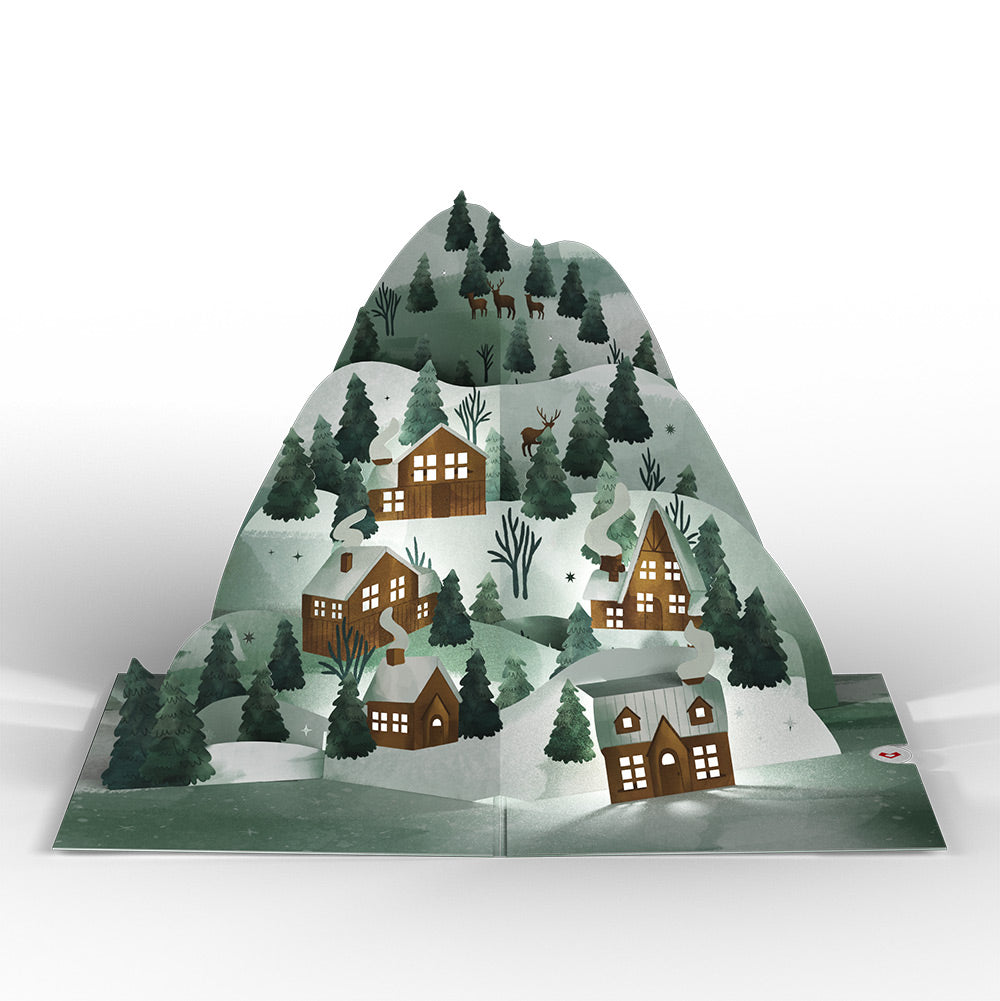Winter Wishes Mountain Village Christmas Light-Up Pop-Up Card and Sentiment Set for Family