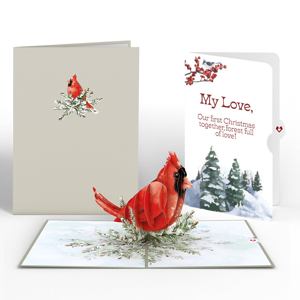 Winter Cardinal First Christmas Pop-Up Card and Sentiment Set for Partner