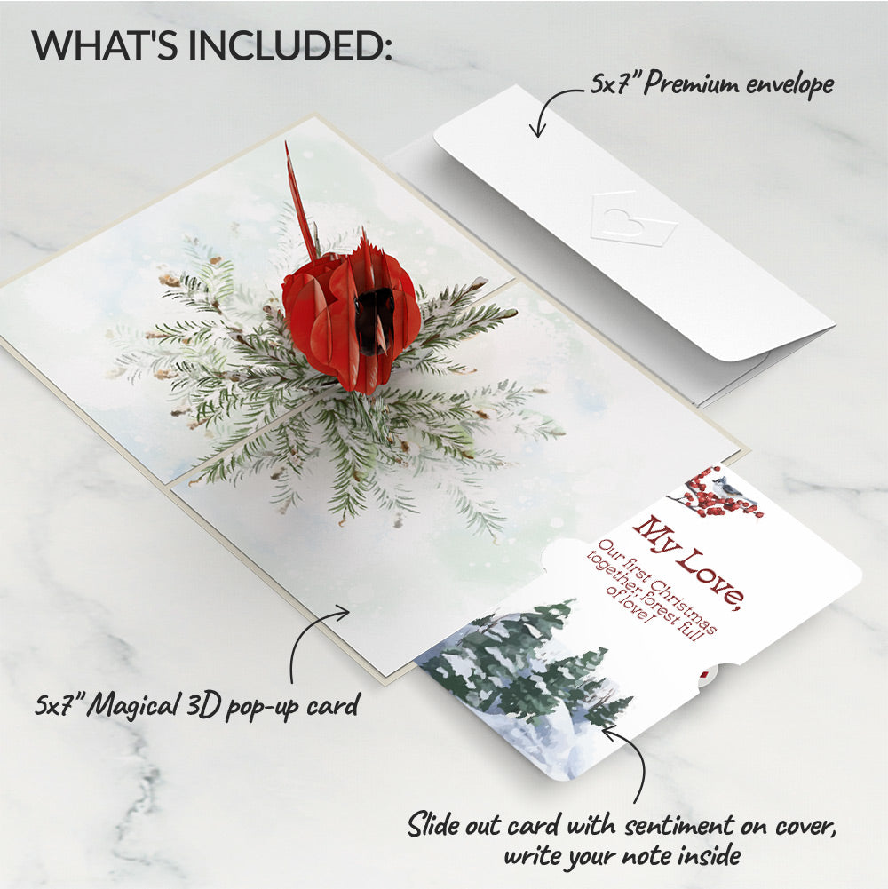 Winter Cardinal First Christmas Pop-Up Card and Sentiment Set for Partner