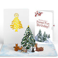 Woodland White Christmas Birthday Pop-Up Card and Forest Fun Sentiment Set