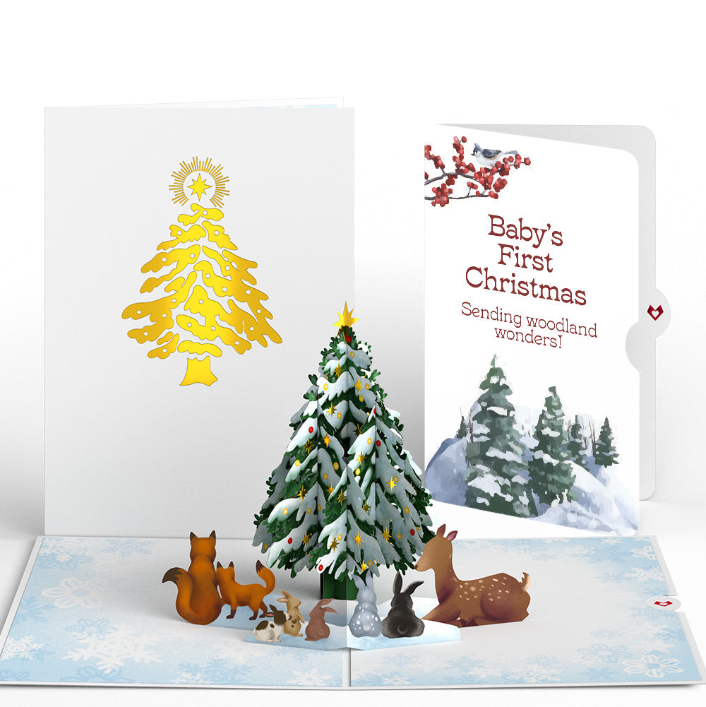 Woodland White First Christmas Pop-Up Card and Sentiment Set for Baby