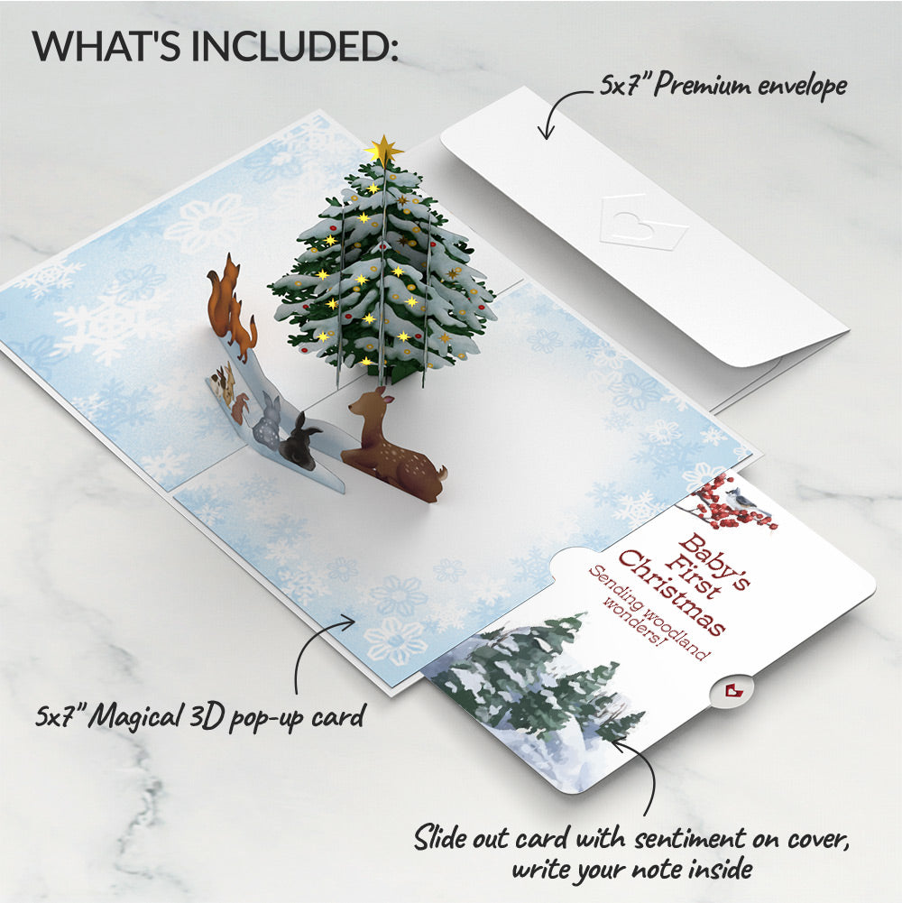 Woodland White First Christmas Pop-Up Card and Sentiment Set for Baby