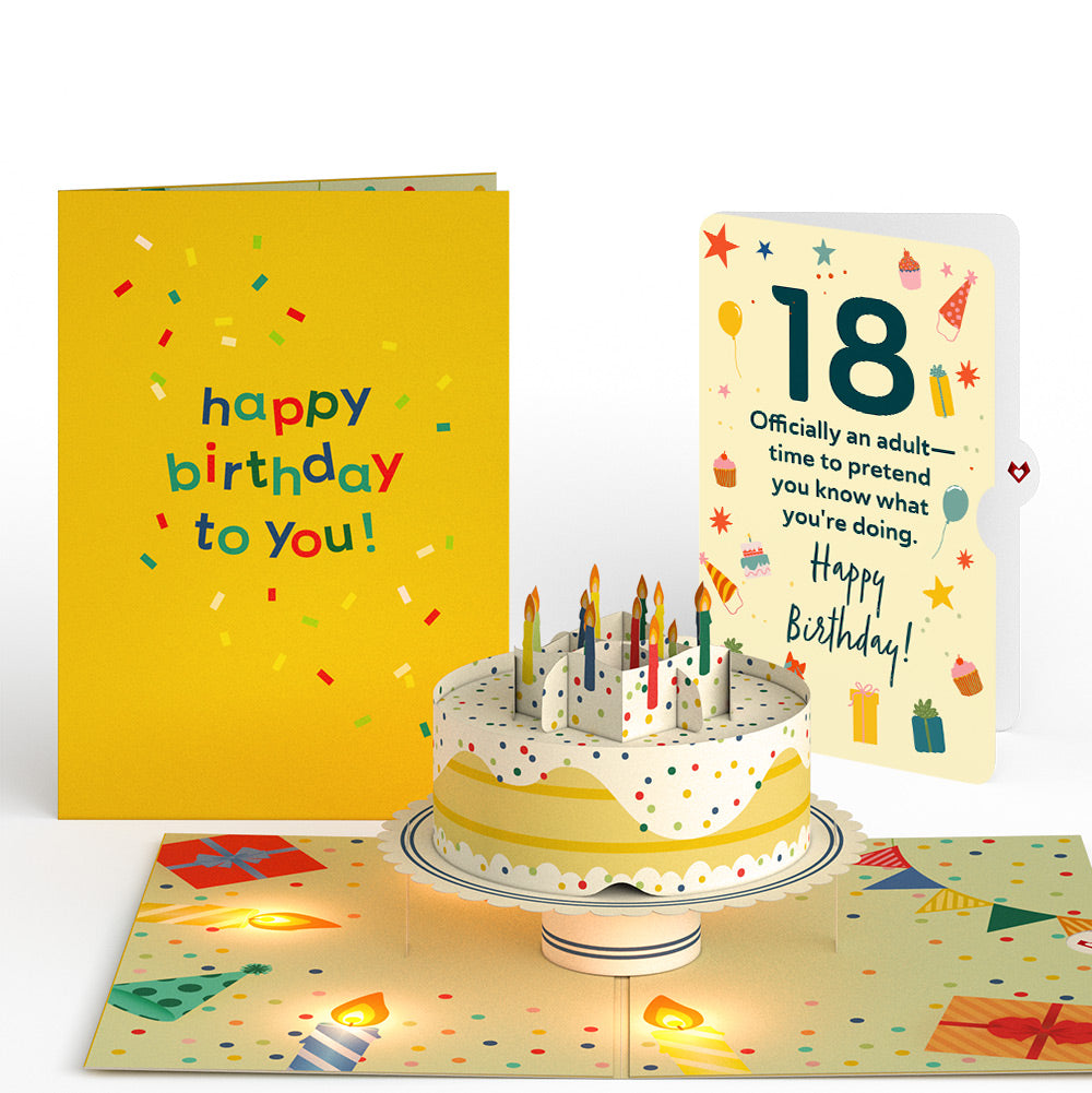 Happy 18th Birthday Confetti Cake Music and Lights Pop-Up Card and Sentiment Set