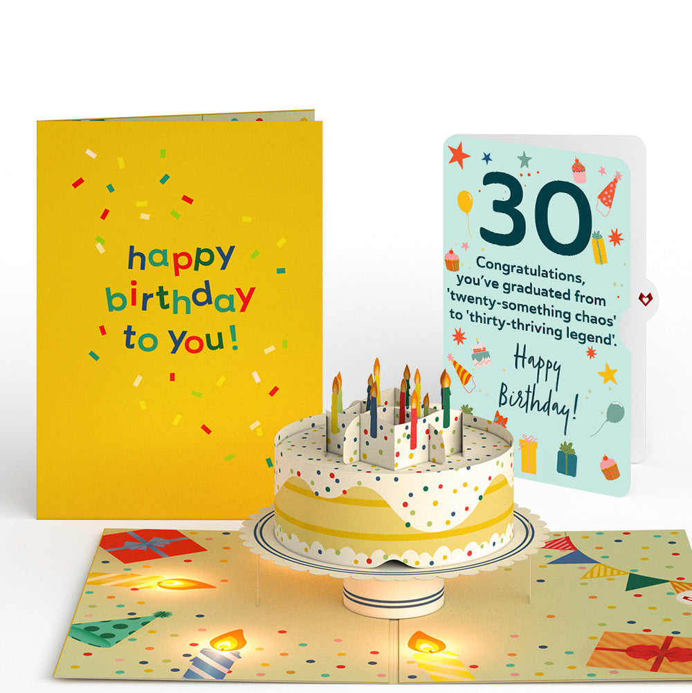Happy 30th Birthday Confetti Cake Music and Lights Pop-Up Card and Sentiment Set