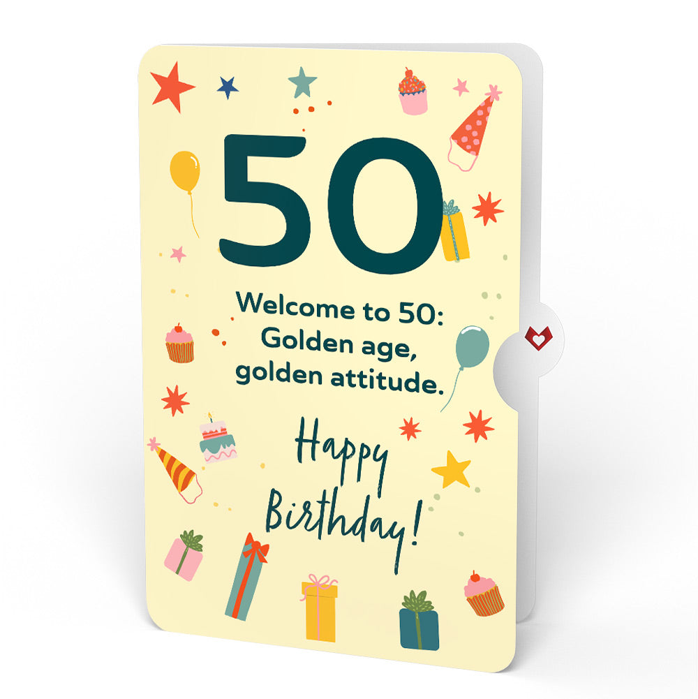 Happy 50th Birthday Confetti Cake Music and Lights Pop-Up Card and Sentiment Set