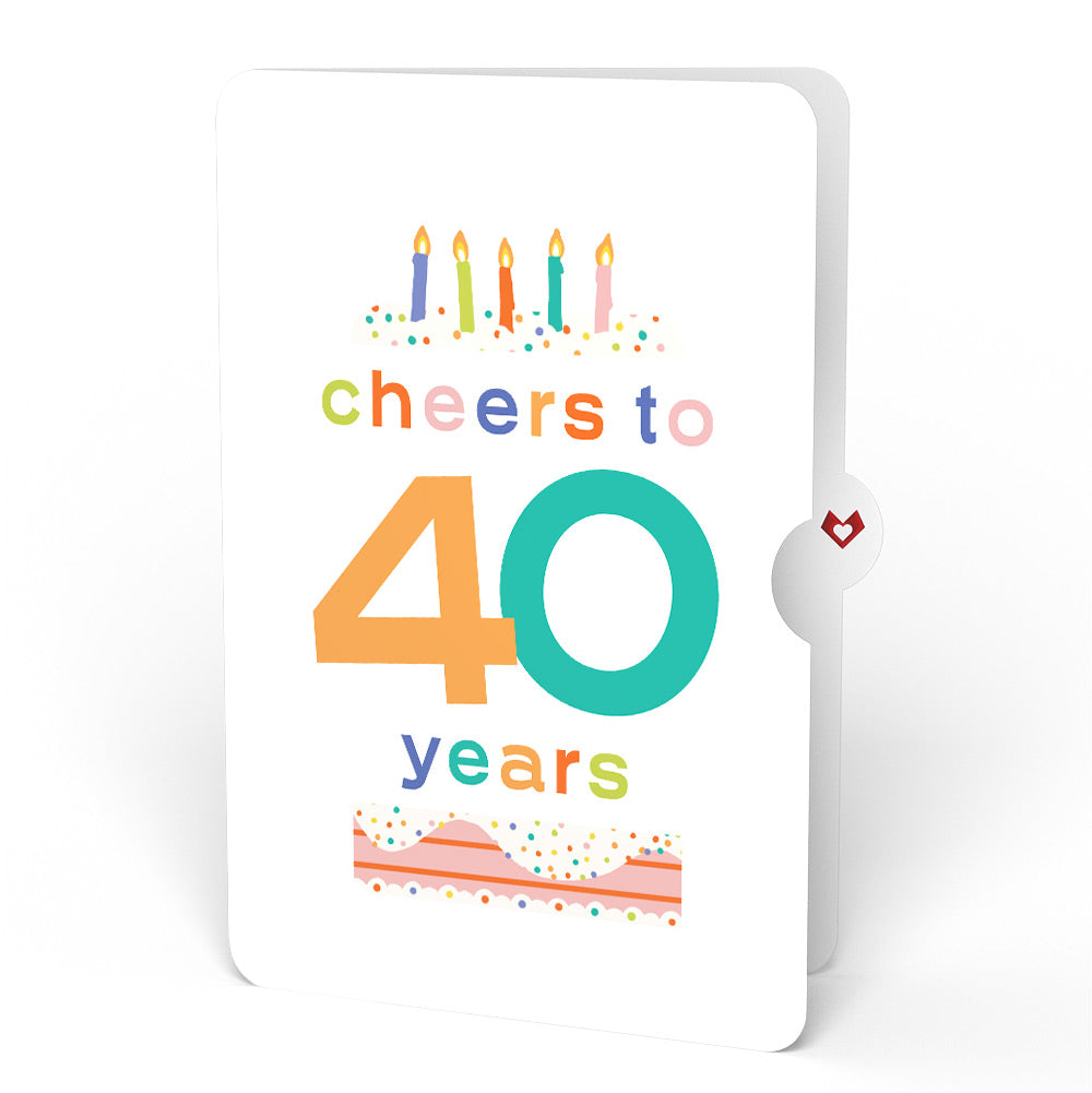 Happy Birthday Confetti Cake Music and Lights Pop-Up Card and Cheers to 40th Years Sentiment Set